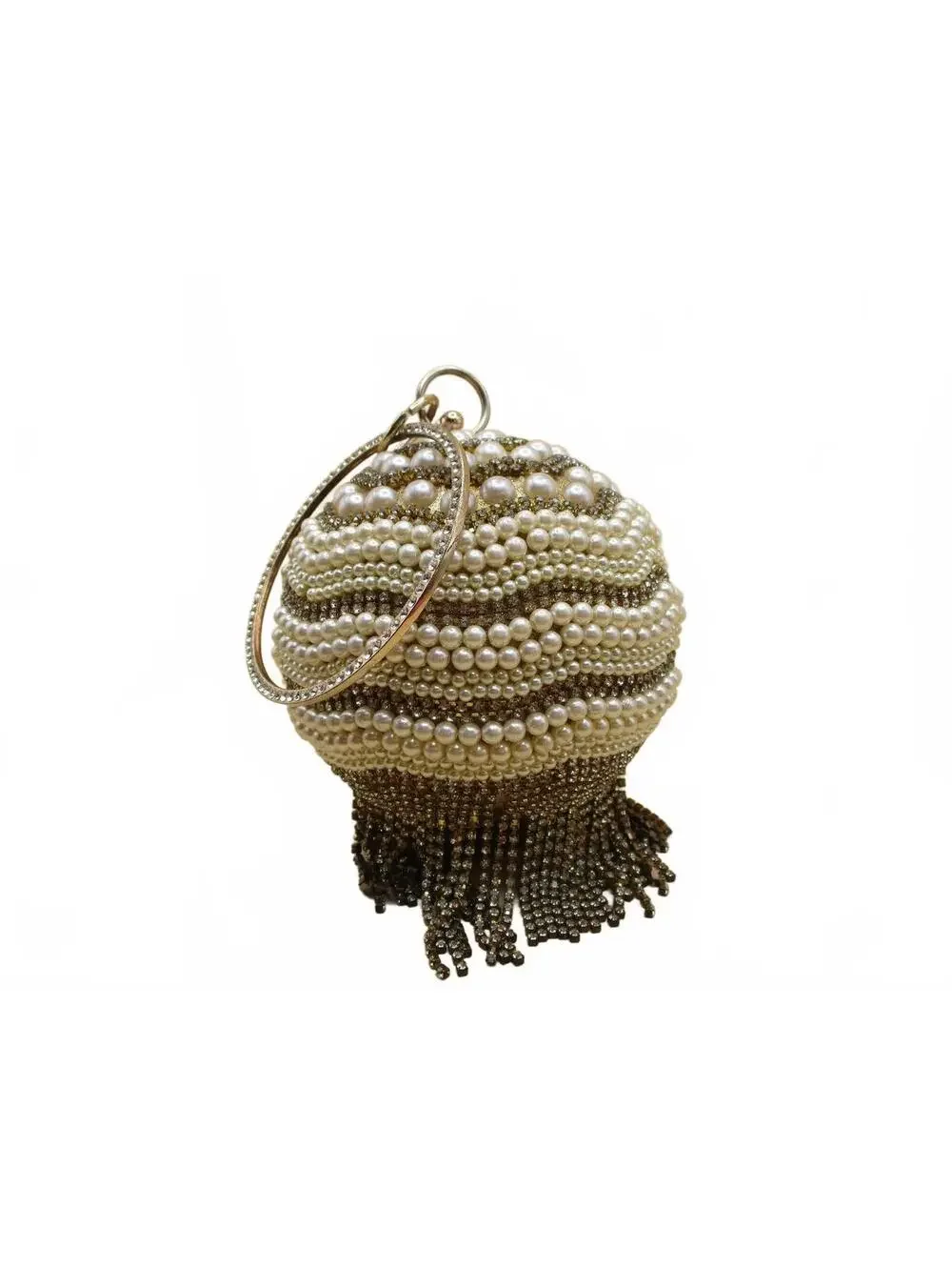 Vintage Pearl Cage Spherical Evening Bag Tassel Fringe Clutch Flawed